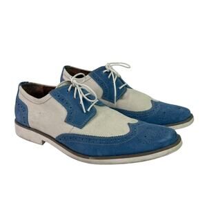 Stacy Adams Blue Suede Ivory Canvas Oxford Wingtip Dress Shoes Sz 8M Mens
